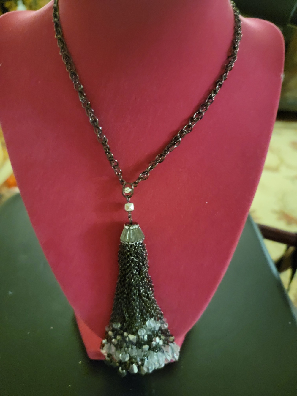 Torrid Tassel Crystal Pendant Long Necklace - Gunmetal
